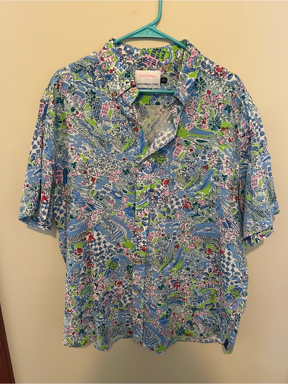 Southern Tide Lilly Pulitzer Blue Multi Tropical Print Short Sleeve